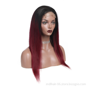 1B/99J Ombre Red Color 4*4 Deep Part Straight Lace Closure Human Hair Wigs With Baby Hair Remy Glueless Brazilian Wigs For Women